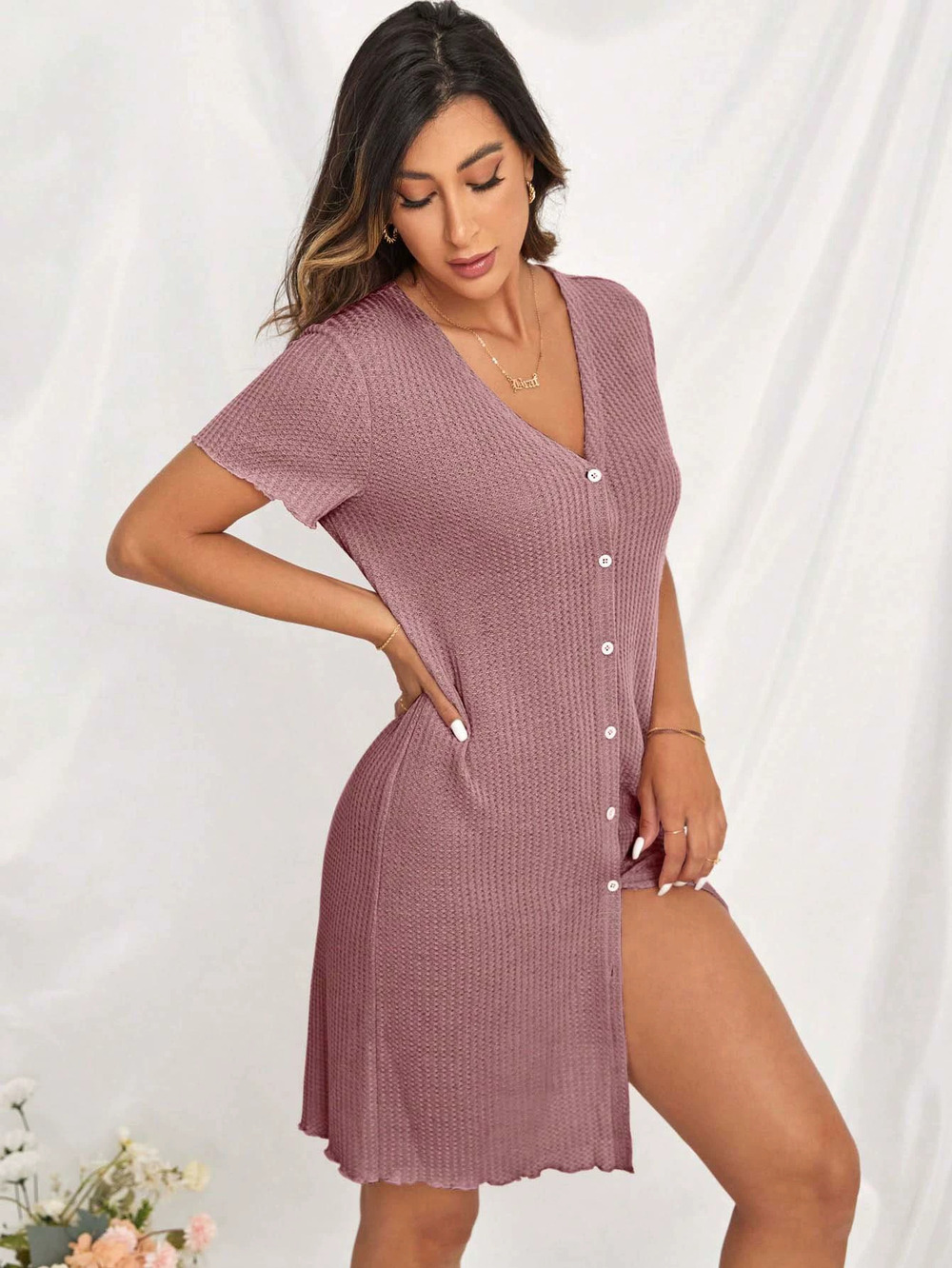 ZARA Round Neck Short Sleeve Loose Lounge Sleep Dress